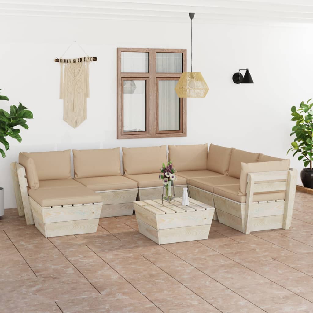 vidaXL Set mobilier grădină din paleți cu perne, 8 piese, lemn molid din imagine noua