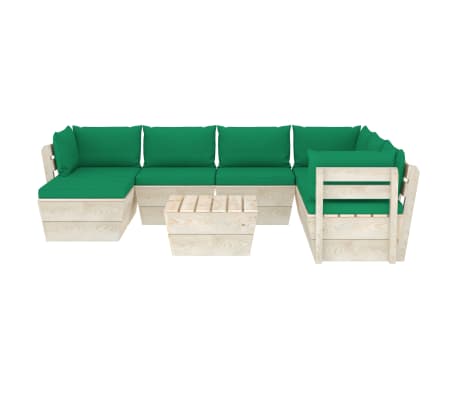 vidaXL Sodo baldų komplektas i&scaron; palečių su pagalvėlėmis, 8 dalių, eglė