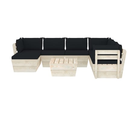 vidaXL Sodo baldų komplektas i&scaron; palečių su pagalvėlėmis, 8 dalių, eglė