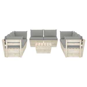 vidaXL Sodo baldų komplektas i&scaron; palečių su pagalvėlėmis, 9 dalių, eglė