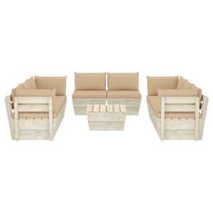 vidaXL Sodo baldų komplektas i&scaron; palečių su pagalvėlėmis, 9 dalių, eglė