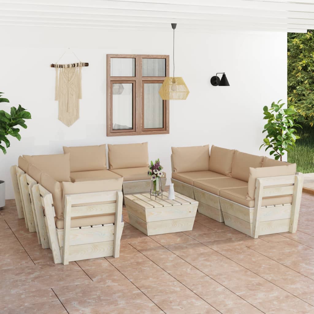 9-tlg. Garten-Sofagarnitur aus Paletten mit Kissen Fichtenholz kaufen