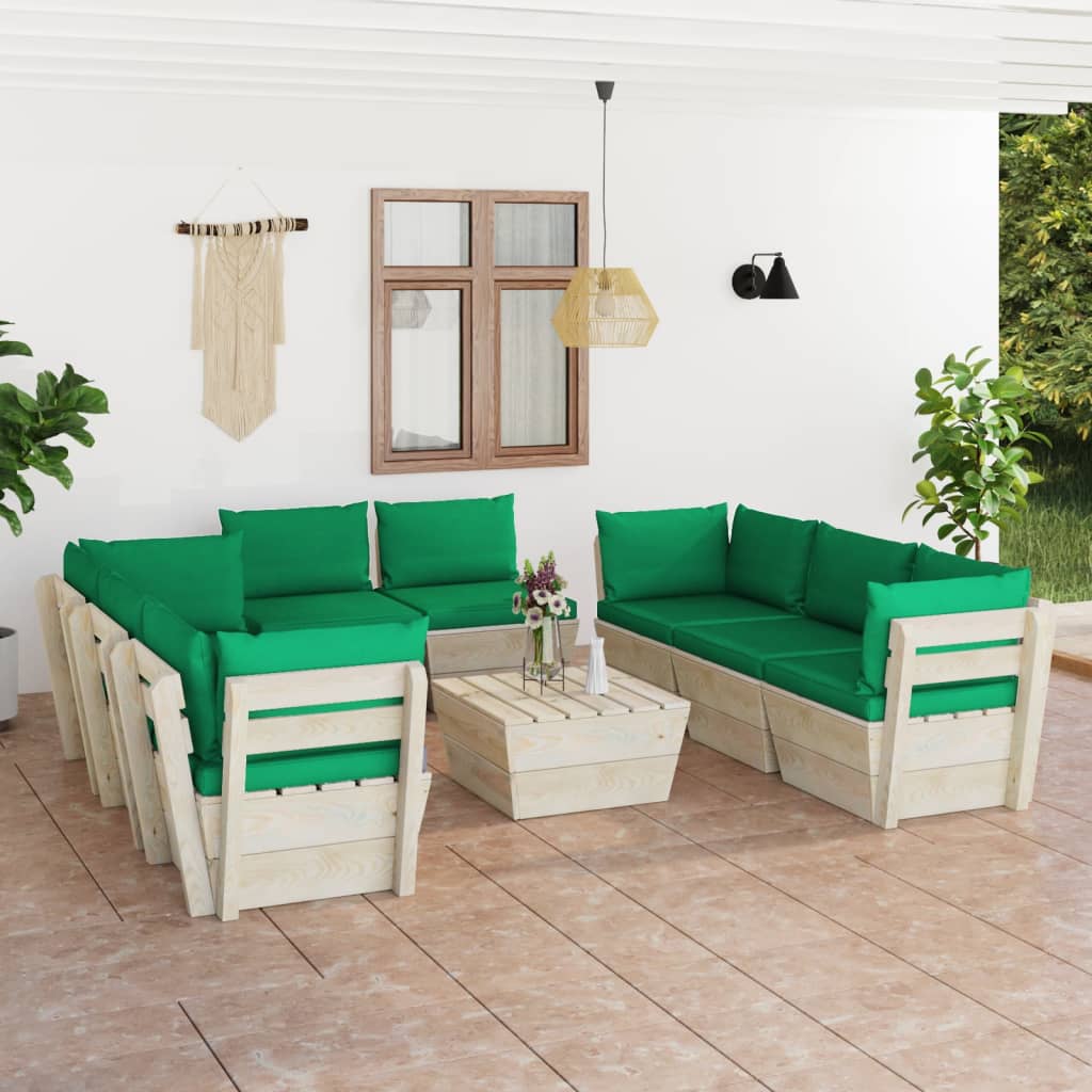 vidaXL Set mobilier grădină din paleți, 9 piese, cu perne, lemn de molid vidaxl.ro