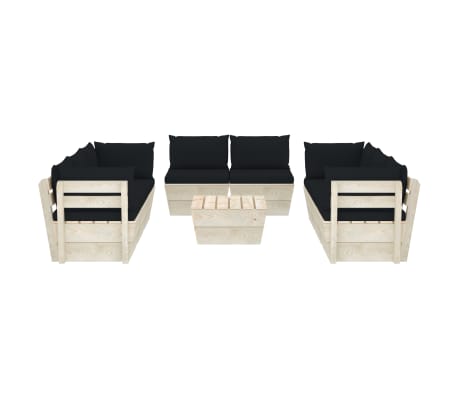 vidaXL Sodo baldų komplektas i&scaron; palečių su pagalvėlėmis, 9 dalių, eglė