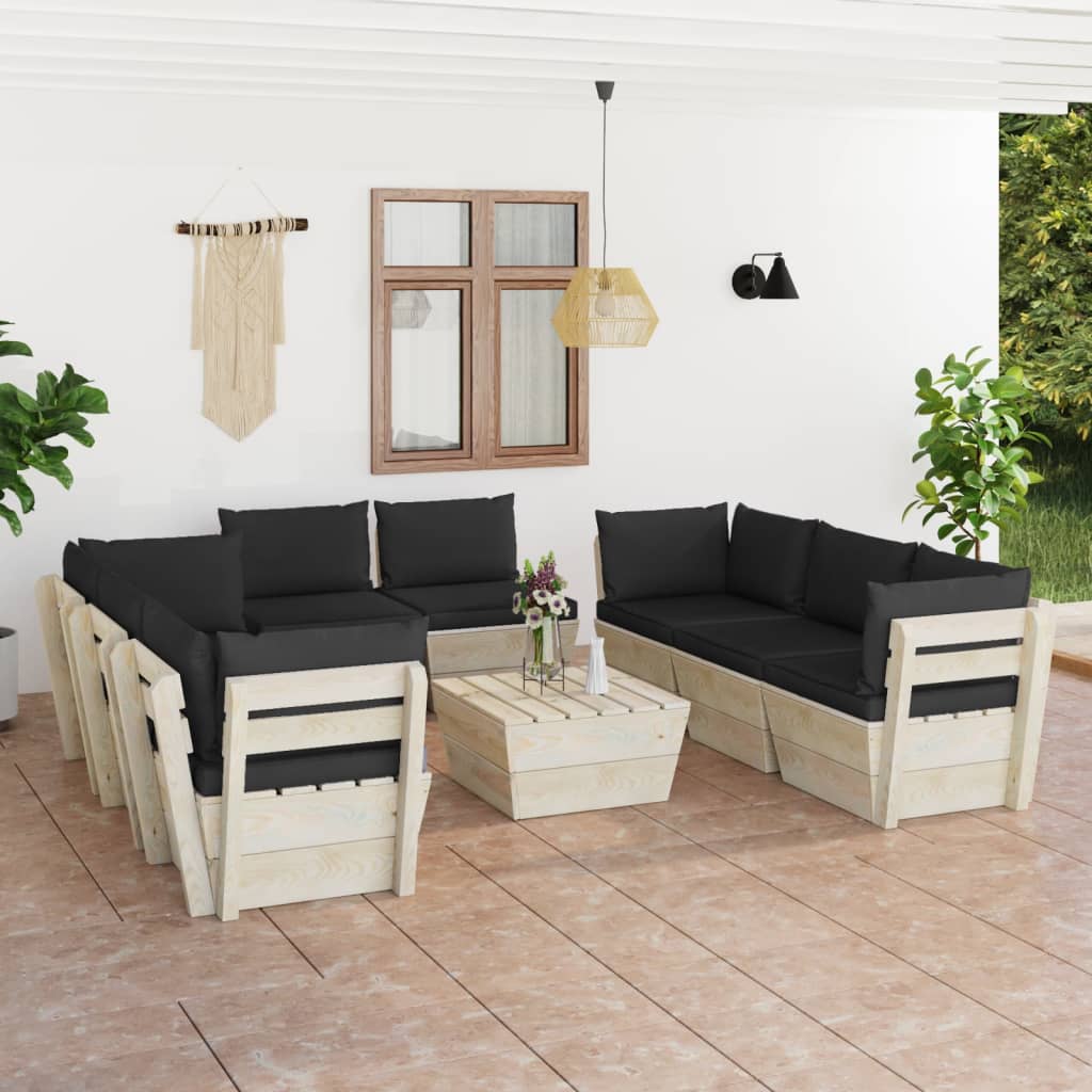 vidaXL Set mobilier grădină din paleți, 9 piese, cu perne, lemn de molid vidaXL