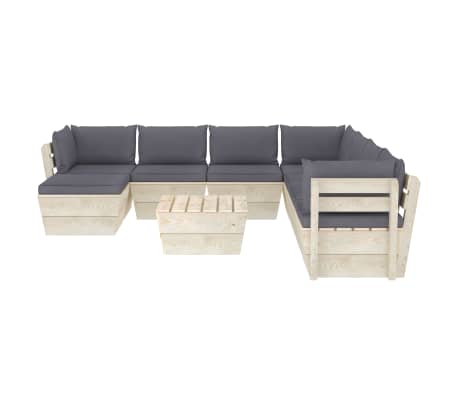 vidaXL Sodo baldų komplektas i&scaron; palečių su pagalvėlėmis, 9 dalių, eglė