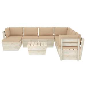 vidaXL Sodo baldų komplektas i&scaron; palečių su pagalvėlėmis, 9 dalių, eglė