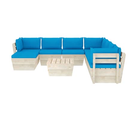 vidaXL Sodo baldų komplektas i&scaron; palečių su pagalvėlėmis, 9 dalių, eglė