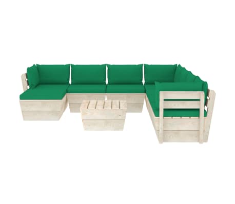 vidaXL Sodo baldų komplektas i&scaron; palečių su pagalvėlėmis, 9 dalių, eglė