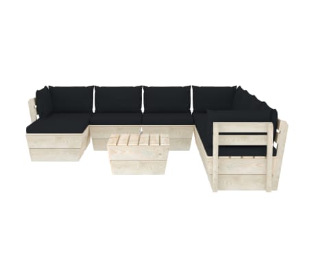 vidaXL Sodo baldų komplektas i&scaron; palečių su pagalvėlėmis, 9 dalių, eglė