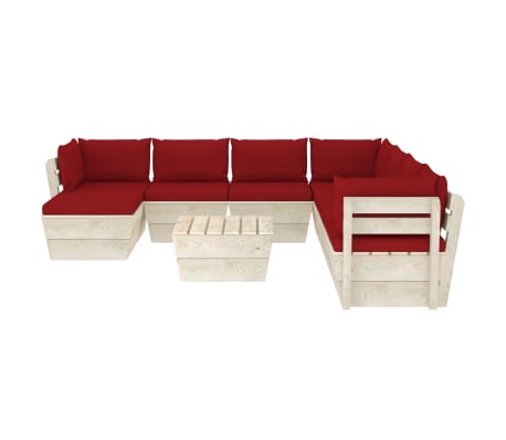 vidaXL Sodo baldų komplektas i&scaron; palečių su pagalvėlėmis, 9 dalių, eglė