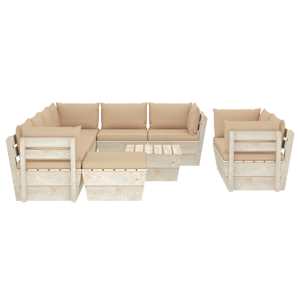 vidaXL Sodo baldų komplektas i&scaron; palečių su pagalvėmis, 10 dalių, eglė