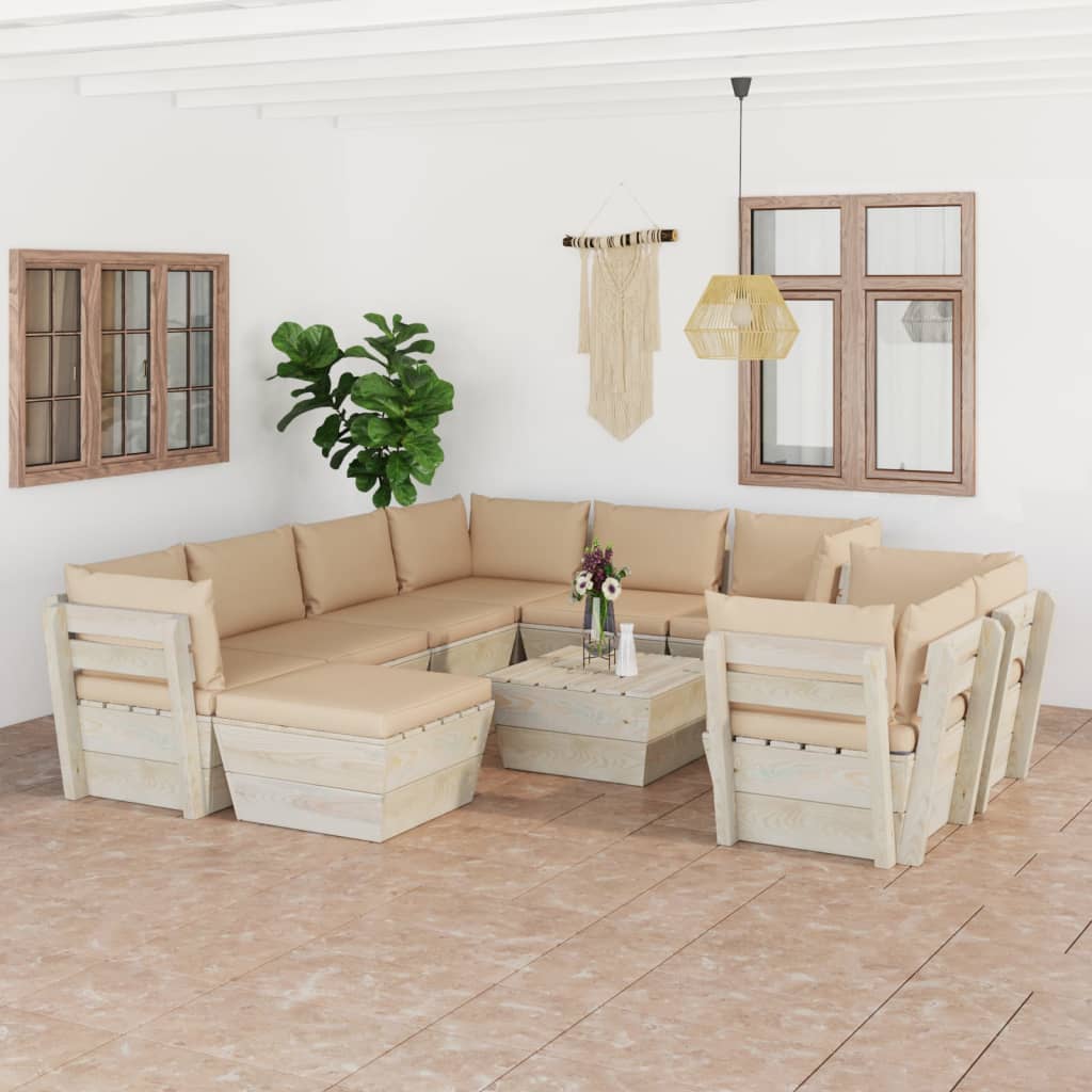 vidaXL Set mobilier grădină din paleți cu perne, 10 piese, lemn molid din imagine noua