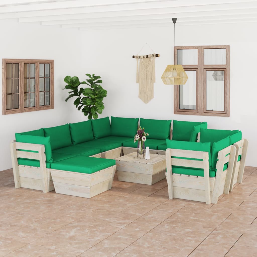 vidaXL Set mobilier grădină din paleți cu perne, 10 piese, lemn molid din imagine noua