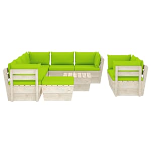 vidaXL Sodo baldų komplektas i&scaron; palečių su pagalvėmis, 10 dalių, eglė