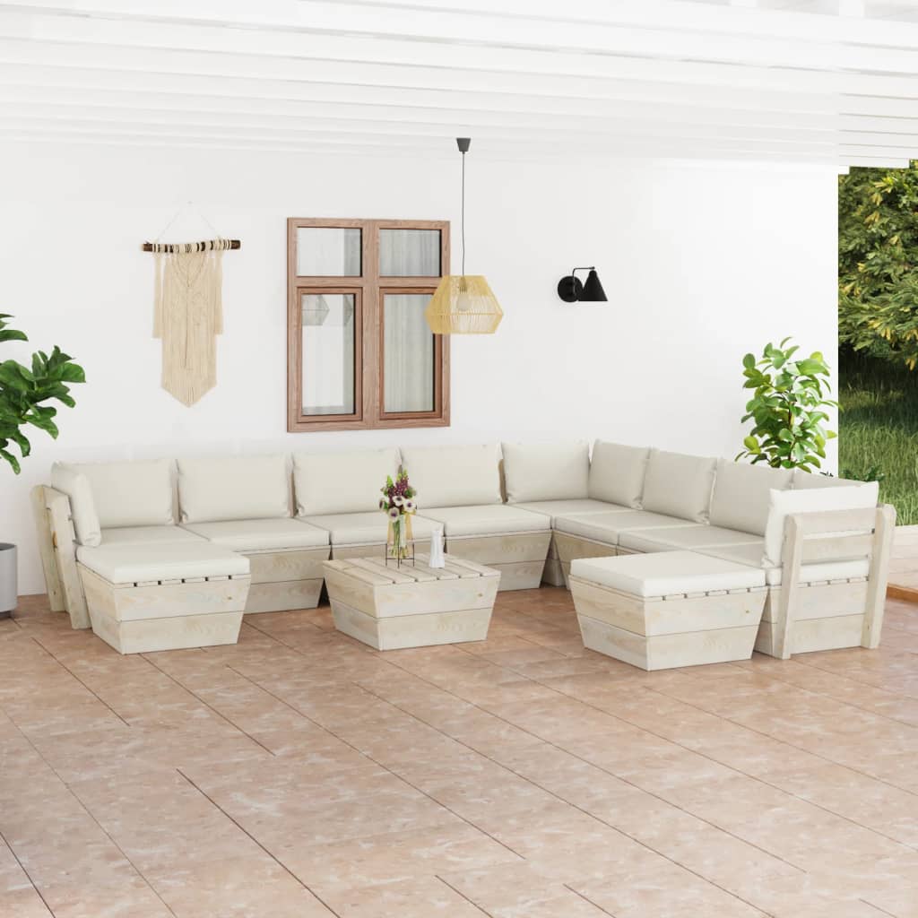 vida XL 11-tlg. Garten-Sofagarnitur aus Paletten mit Kissen Fichtenholz