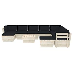 vidaXL Sodo baldų komplektas i&scaron; palečių su pagalvėmis, 11 dalių, eglė