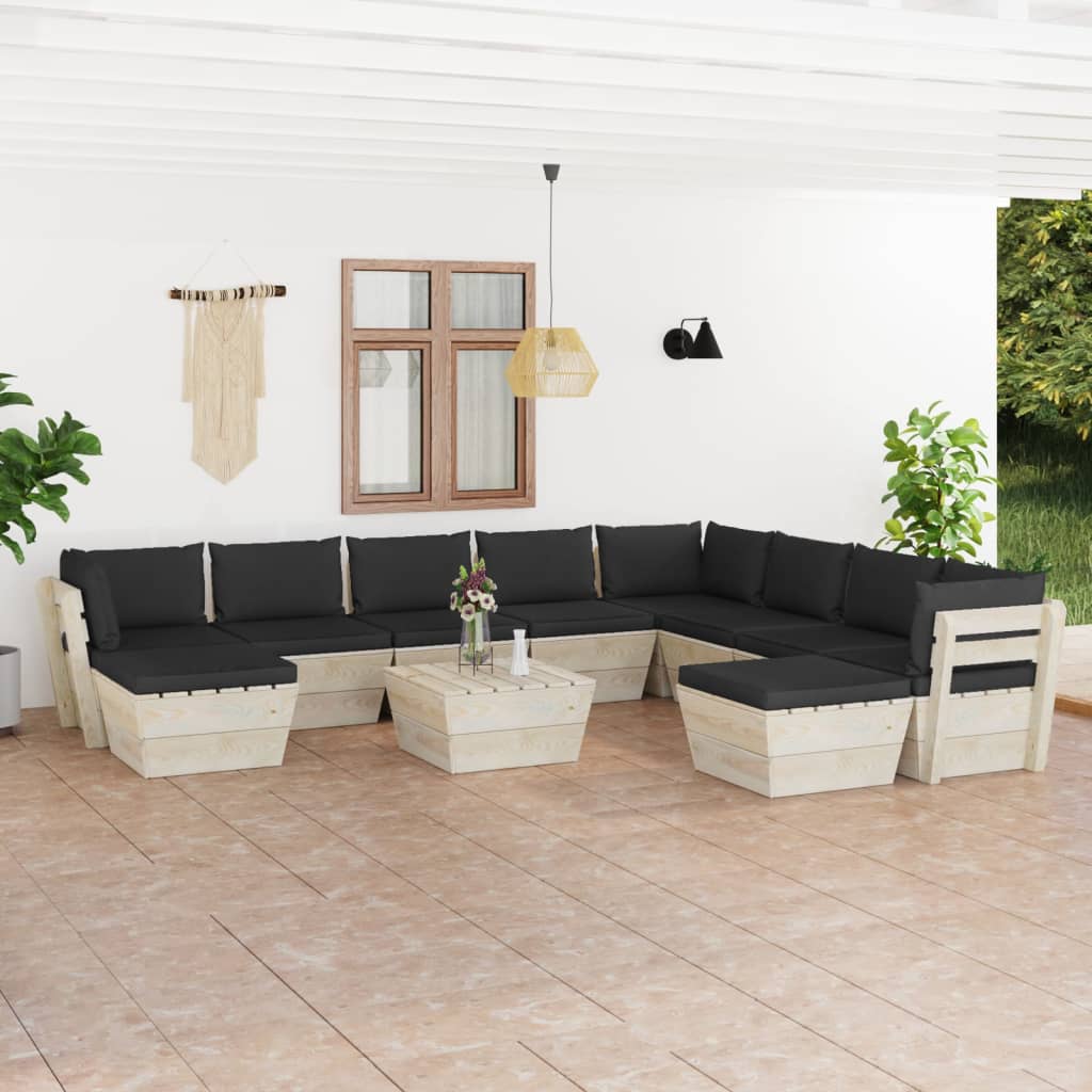 vidaXL Set mobilier grădină din paleți cu perne, 11 piese, lemn molid vidaXL
