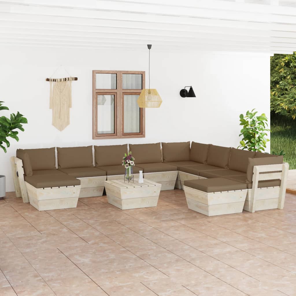 vidaXL Set mobilier grădină din paleți cu perne, 11 piese, lemn molid din imagine noua