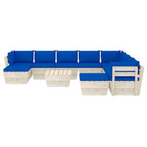 vidaXL Sodo baldų komplektas i&scaron; palečių su pagalvėmis, 11 dalių, eglė