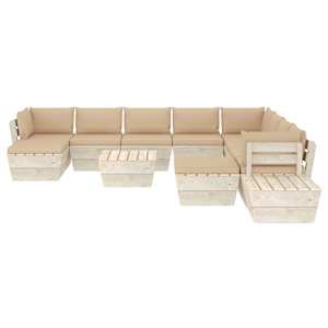 vidaXL Sodo baldų komplektas i&scaron; palečių su pagalvėmis, 12 dalių, eglė