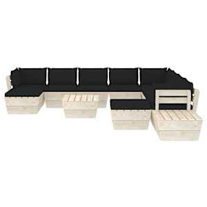 vidaXL Sodo baldų komplektas i&scaron; palečių su pagalvėmis, 12 dalių, eglė