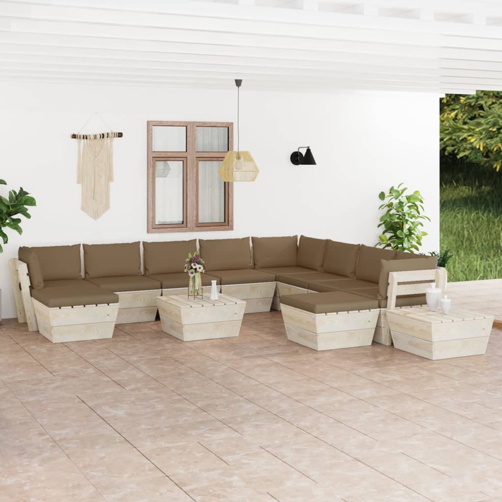 vidaXL Set mobilier grădină din paleți cu perne, 12 piese, lemn molid din imagine noua