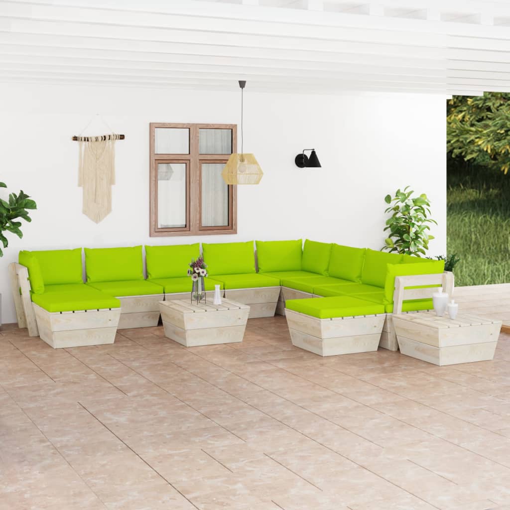 vidaXL Set mobilier grădină din paleți cu perne, 12 piese, lemn molid din imagine noua