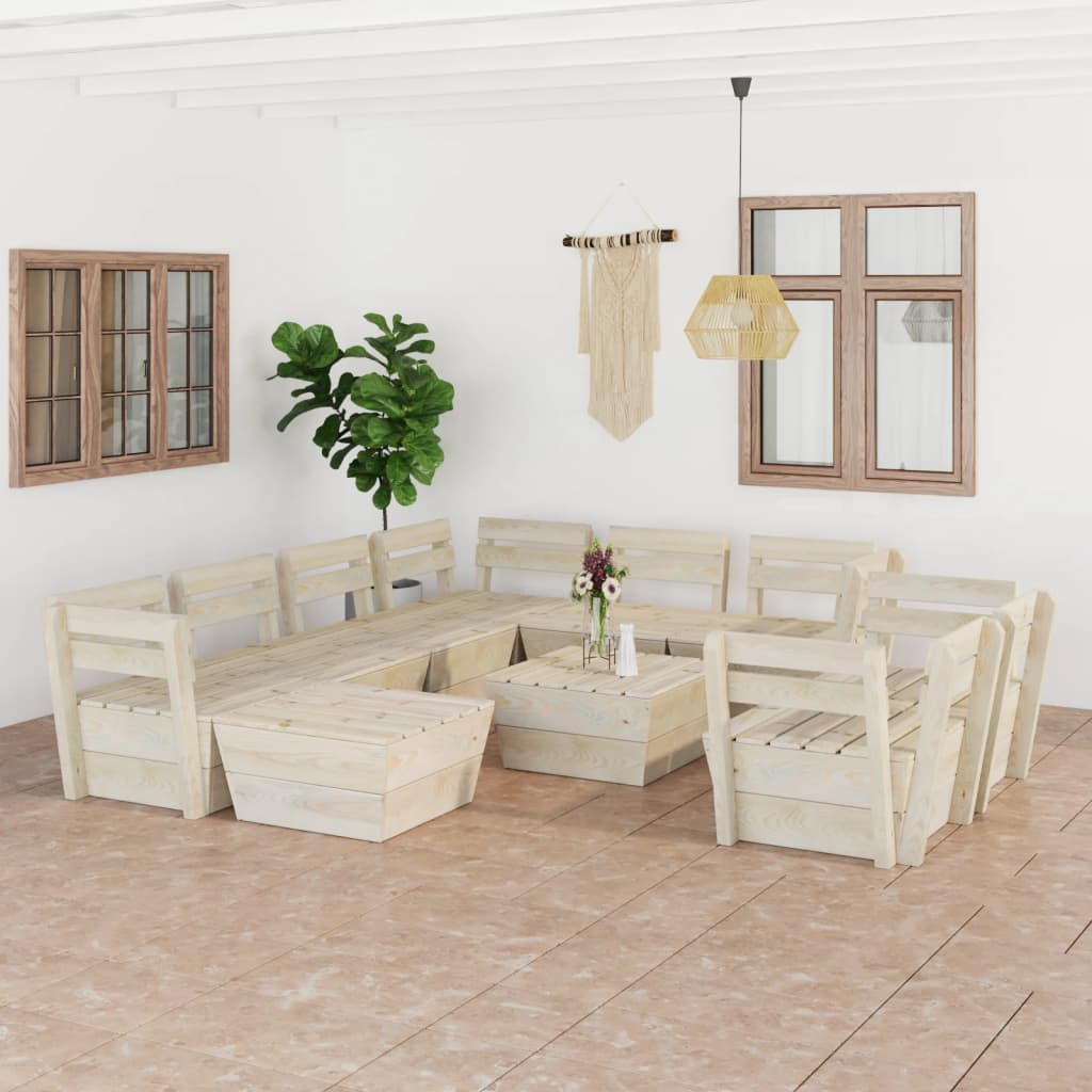 vidaXL Set mobilier grădină din paleți, 10 piese, lemn molid tratat din imagine noua