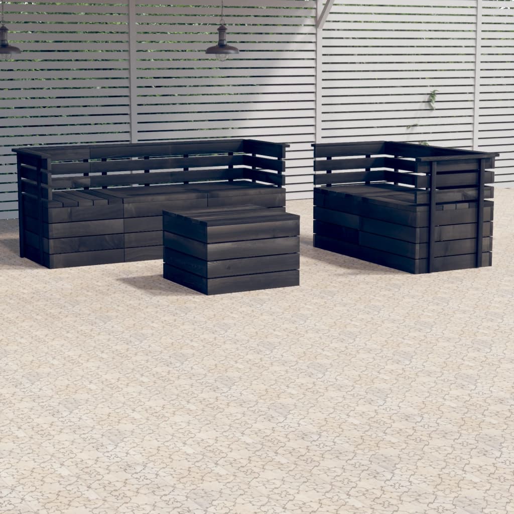 Set mobilier gradina cu perne gri inchis 3 piese lemn de tec