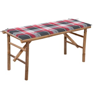 Skládací zahradní lavice s poduškou 118 cm bambus - obrázek 1