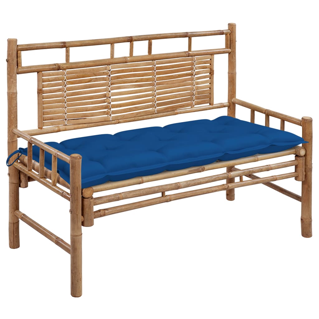 Gartenbank mit Auflage 120 cm Bambus Königsblau 120 x 50 x 4 cm 1