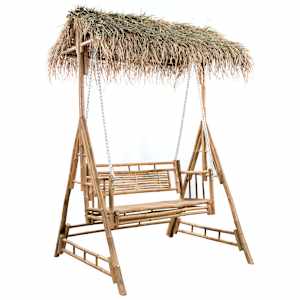 vidaXL Dvivietės sūpynės su palmių lapais ir pagalve, 202cm, bambukas
