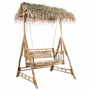 vidaXL Schommelbank 2-zits met palmbladeren en kussen 202 cm bamboe