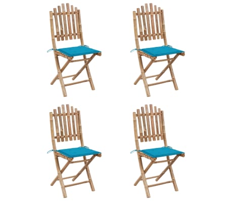 vidaXL Mobilier &agrave; d&icirc;ner d'ext&eacute;rieur pliable 5 pcs avec coussins bambou