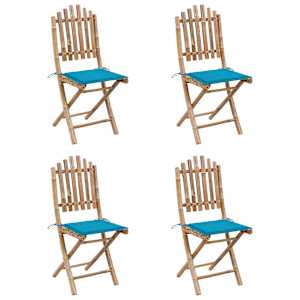vidaXL Mobilier &agrave; d&icirc;ner d'ext&eacute;rieur pliable 5 pcs avec coussins bambou