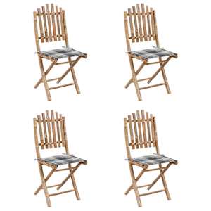 vidaXL Mobilier &agrave; d&icirc;ner d'ext&eacute;rieur pliable 5 pcs avec coussins bambou