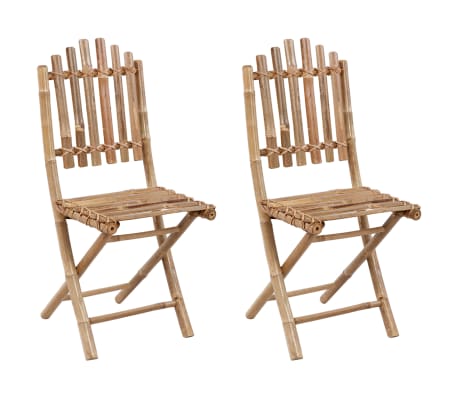 vidaXL Folding Patio Chairs 2 pcs with Cushions Bamboo