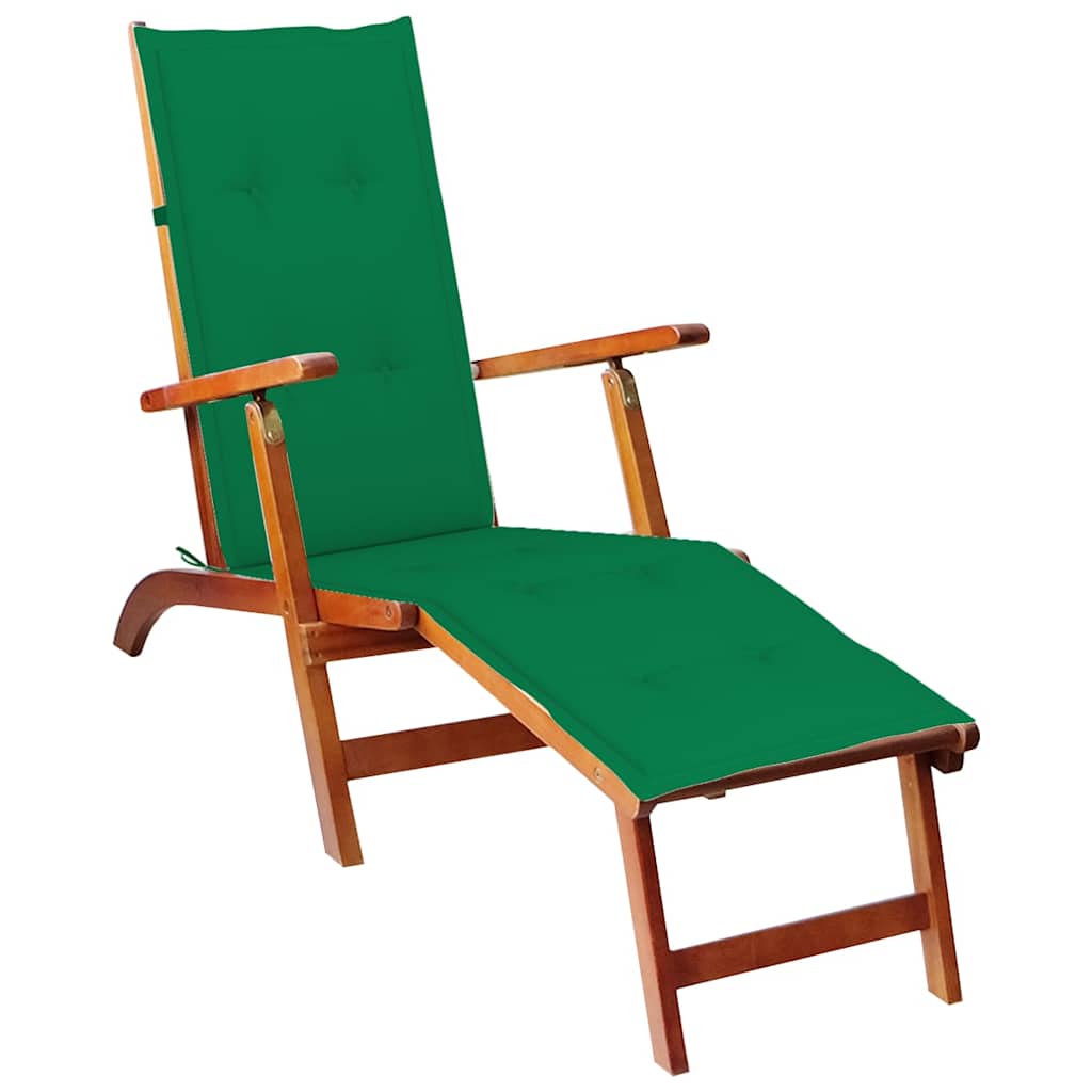 

vidaXL Patio Deck Chair with Footrest and Cushion Solid Acacia Wood