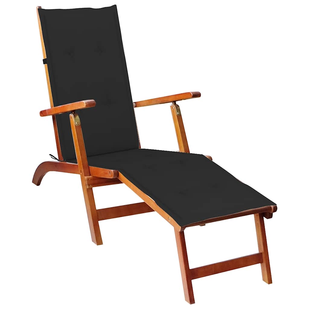 

vidaXL Patio Deck Chair with Footrest and Cushion Solid Acacia Wood