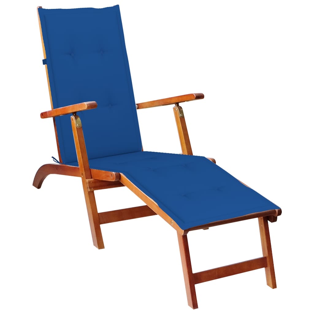 Liegestuhl mit Fußstütze und Auflage Akazie Massivholz kaufen
