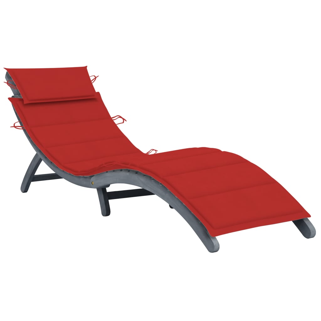 vidaXL Chaise longue avec coussin Gris Bois d'acacia solide