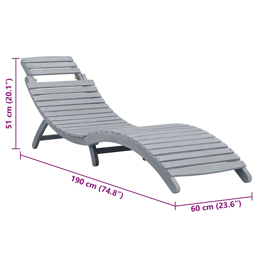 Ligbed met kussen massief acaciahout grijs image 18