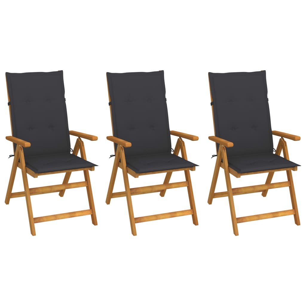 vidaXL Chaises pliables de jardin 3 pcs avec coussins Bois d'acacia