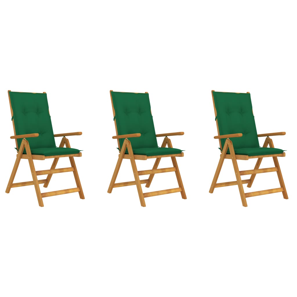 vidaXL Skládací zahradní židle s poduškami 3 ks masivní akáciové dřevo
