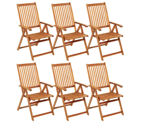 vidaXL Folding Patio Chairs 6 pcs with Cushions Solid Acacia Wood