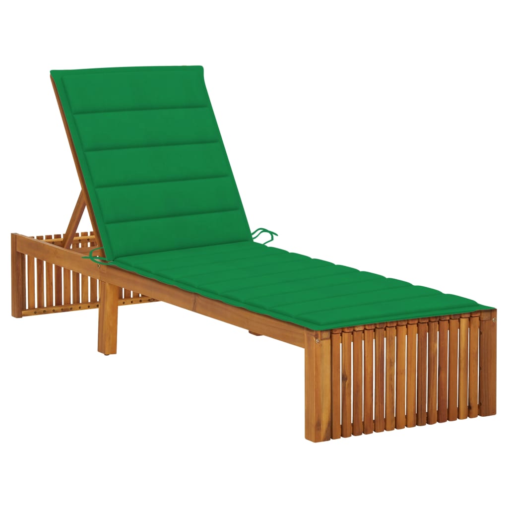 vidaXL Chaise longue avec coussin Bois d'acacia solide