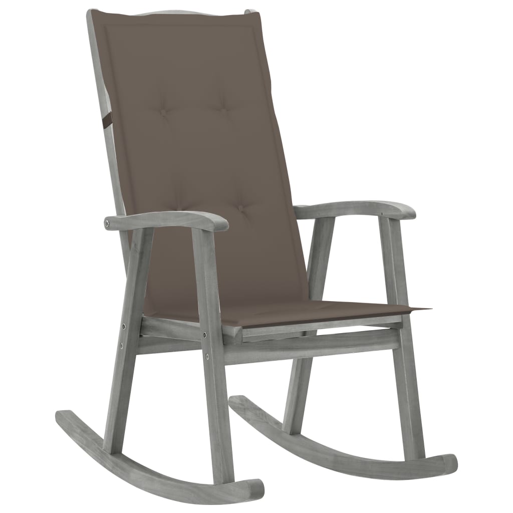 3064217 vidaXL Rocking Chair with Cushions Grey Solid Acacia Wood (311845+47540)