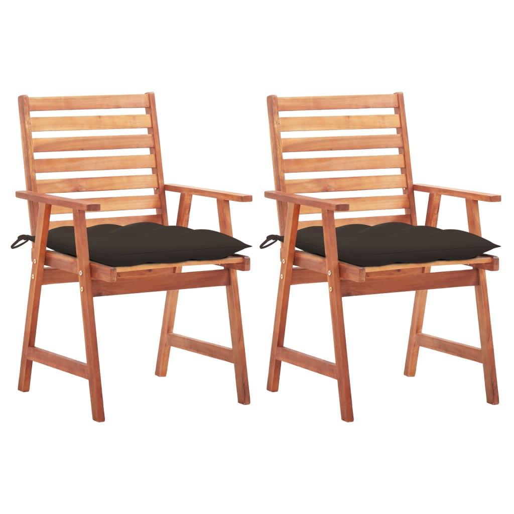 vidaXL Chaises à dîner d'extérieur 2 pcs avec coussins Acacia massif