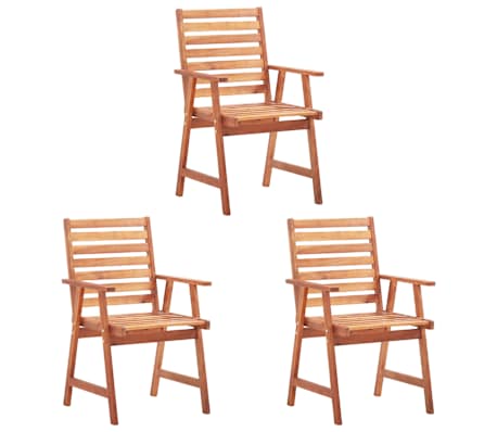 vidaXL Chaises &agrave; manger d'ext&eacute;rieur lot de 3 et coussins Acacia massif